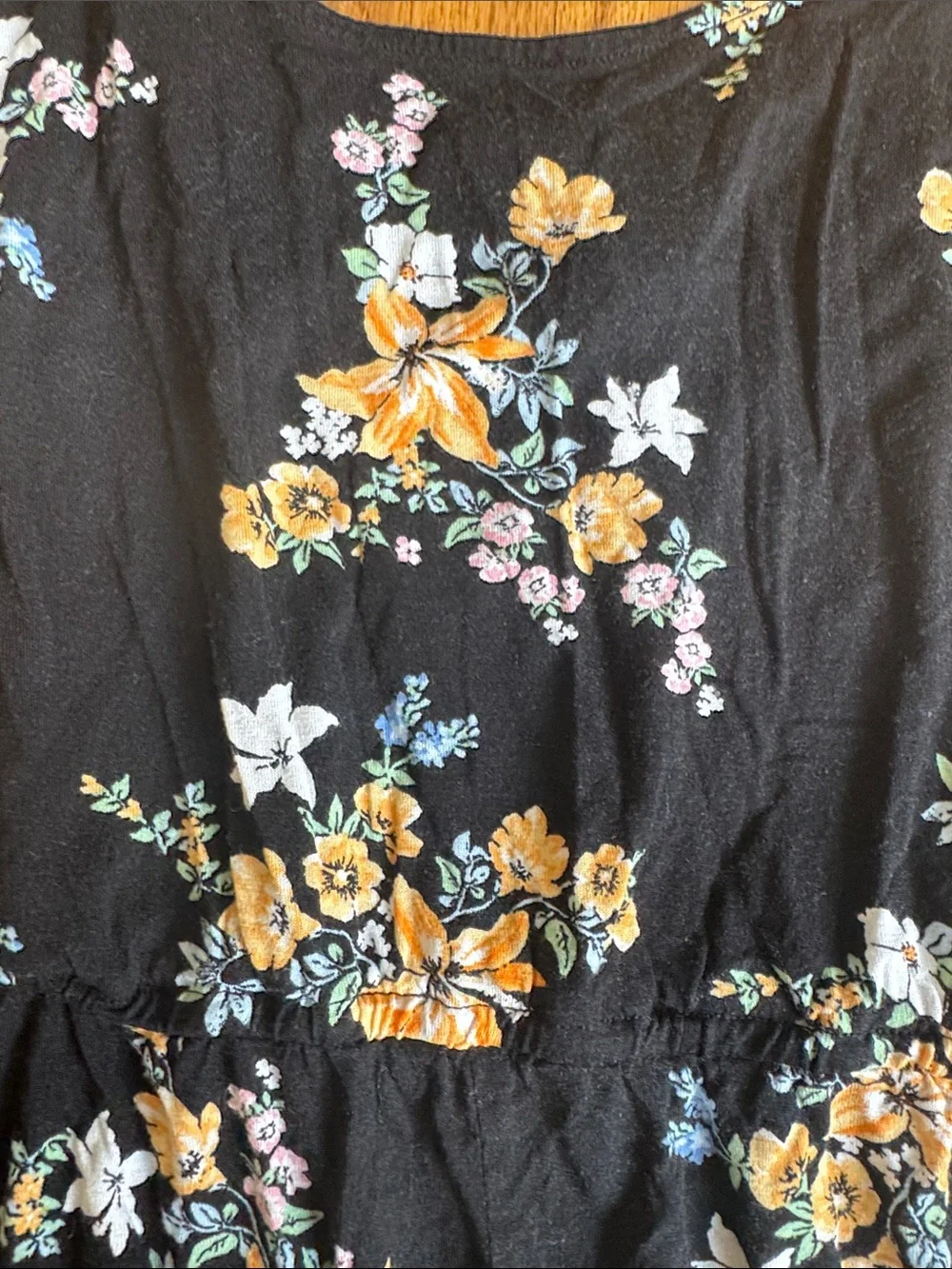 Black Floral Strappy Romper - Yellow & Blue Flowers